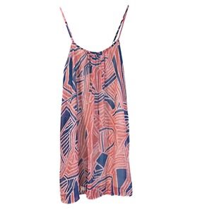 XXI Coral Blue Geometric‎ Print Sheer Cover Up Dress Sleeveless Large